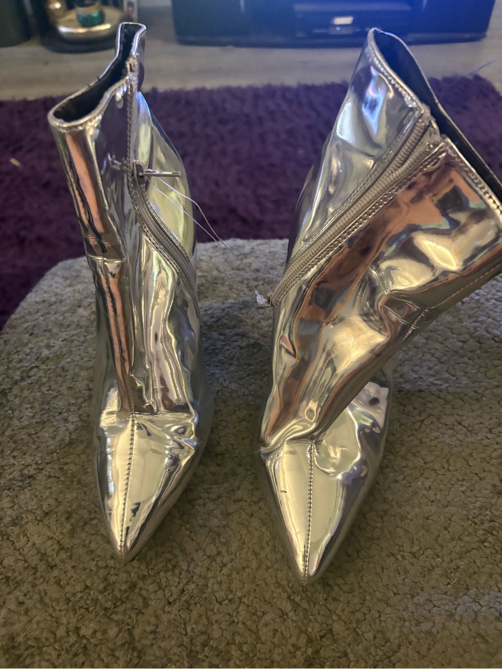 Metallic Silver Pointed Toe Ankle Boots - Women's Fashion Boots